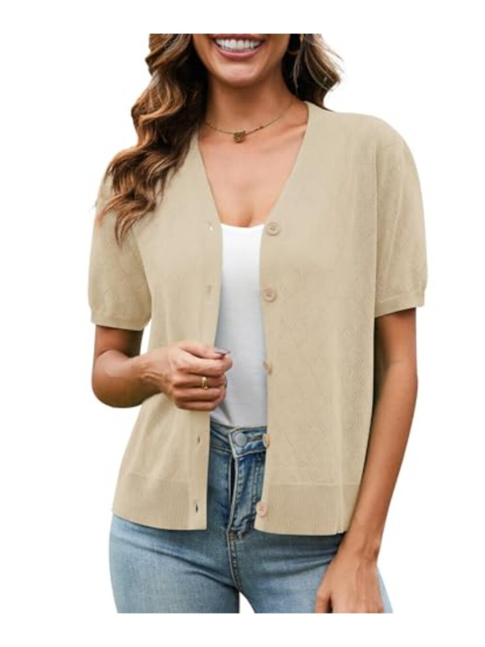 Lightweight Knit Cardigan Women Button Down V-Neck Crochet Bolero Shrug